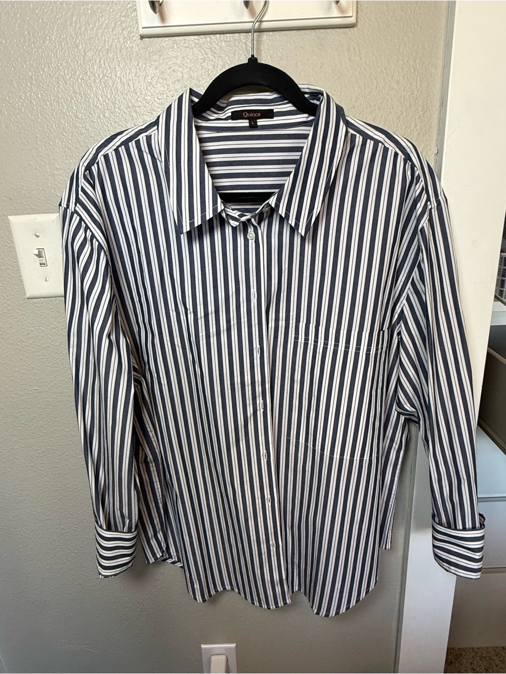 Quince 100% Organic Cotton Poplin Boyfriend Shirt Blue White Stripe L